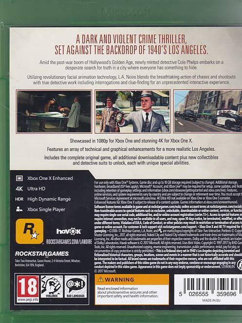 LA Noire - XBOX One (A Grade) (Genbrug)